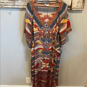 Camilla Silk Kaftan Multicolor Maxi‎ Dress with Intricate Patterns